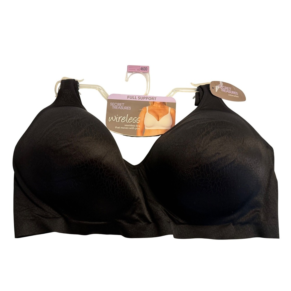 Secret Treasures Wireless Bra Black Full Support Seamless 46DD Womens Intimates